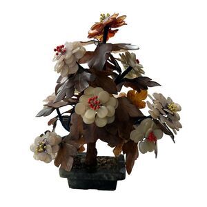 Vintage Jade Bonsia Plant Tree Marble Pot 12”